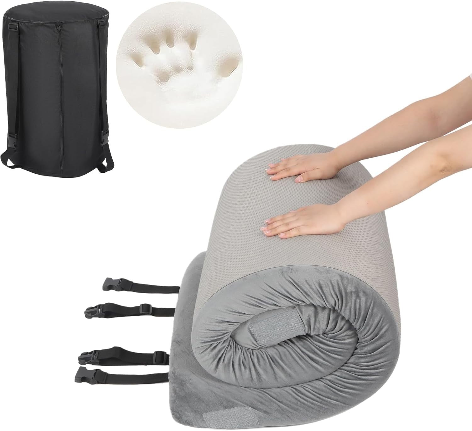 Memory Foam Camping Mattress Portable Roll-Up Mat Indoor Outdoor Sleeping Pad