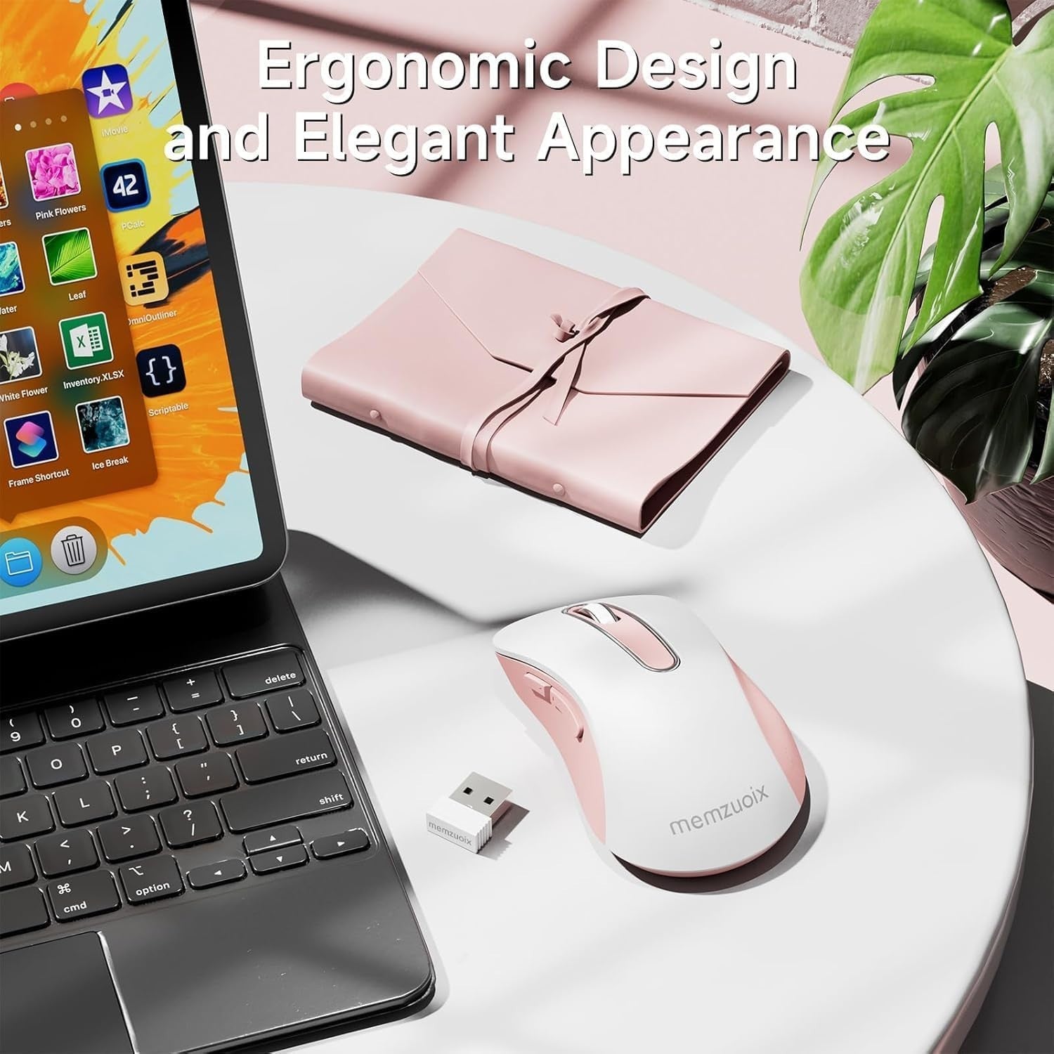 White Pink Wireless Mouse 1400 DPI USB 2.4G Ergonomic 5 Key
