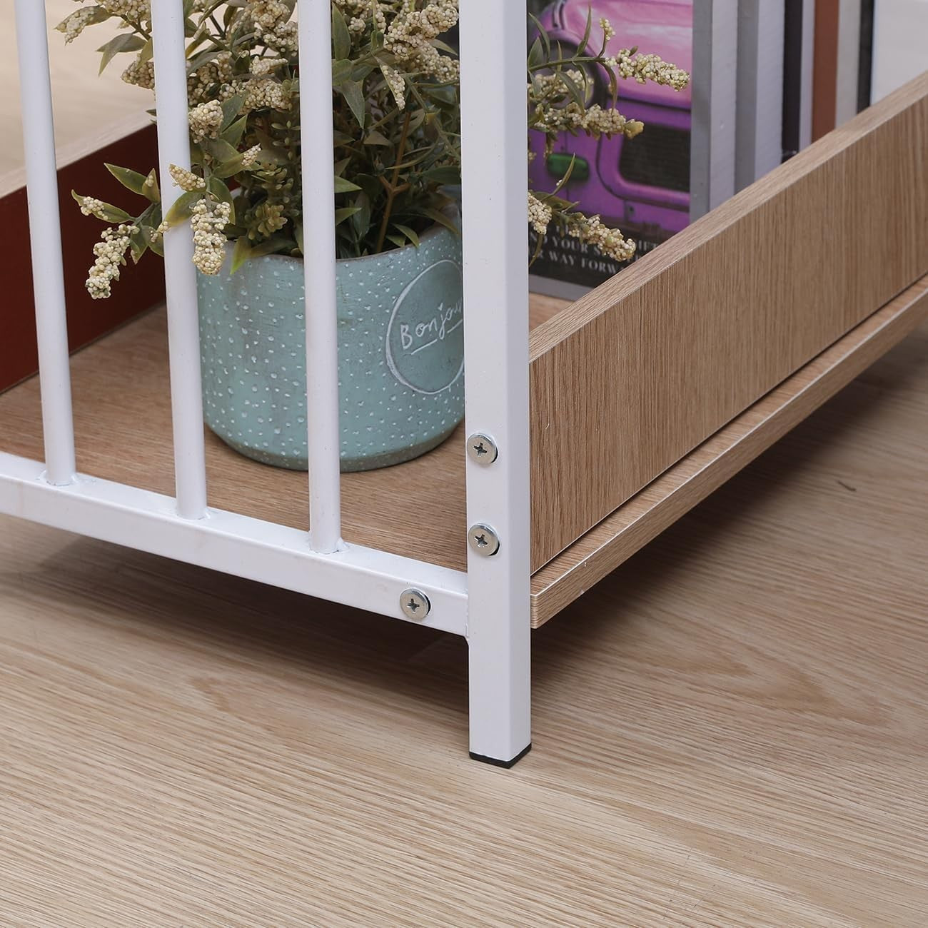 Slim Oval Side Table with Storage, Maple Small End Table for Living Room