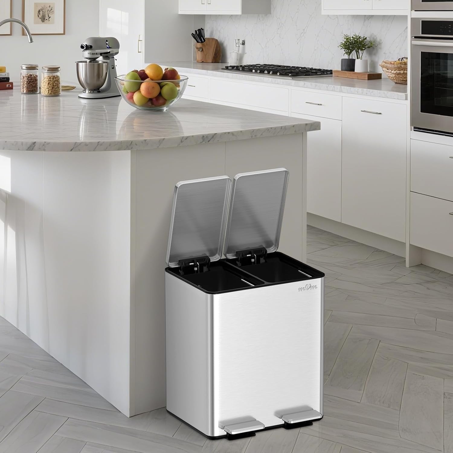 30L Dual Kitchen Recycling Bin 2x15L Stainless Steel Pedal