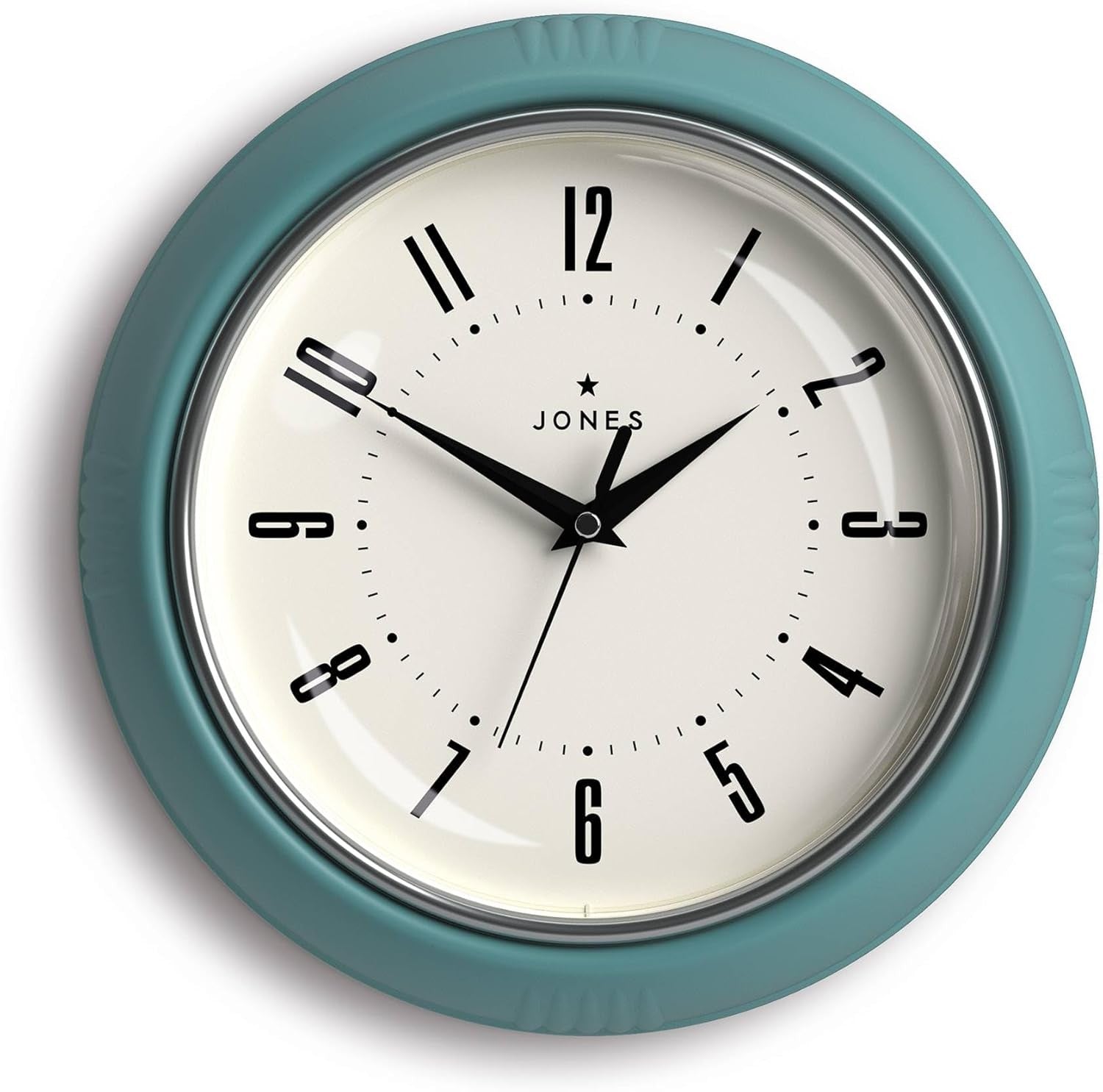 25cm Teal Retro Wall Clock Silent Quartz | Easy Read Kitchen Bedroom Decor