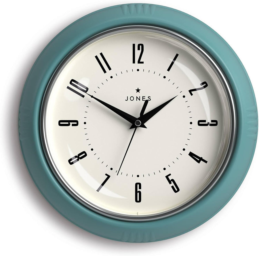 25cm Teal Retro Wall Clock Silent Quartz | Easy Read Kitchen Bedroom Decor