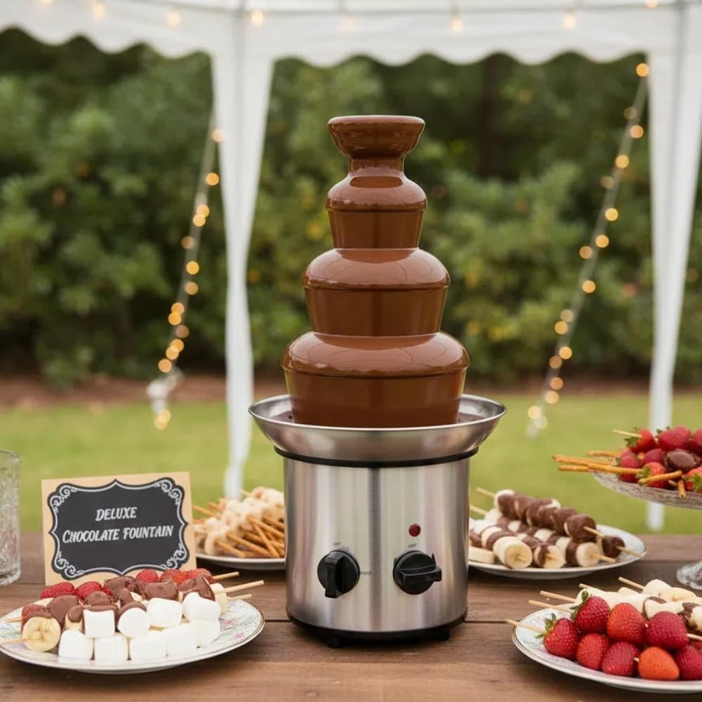 4 Tier Chocolate Fountain Machine Electric Fondue Melting Fountain UK