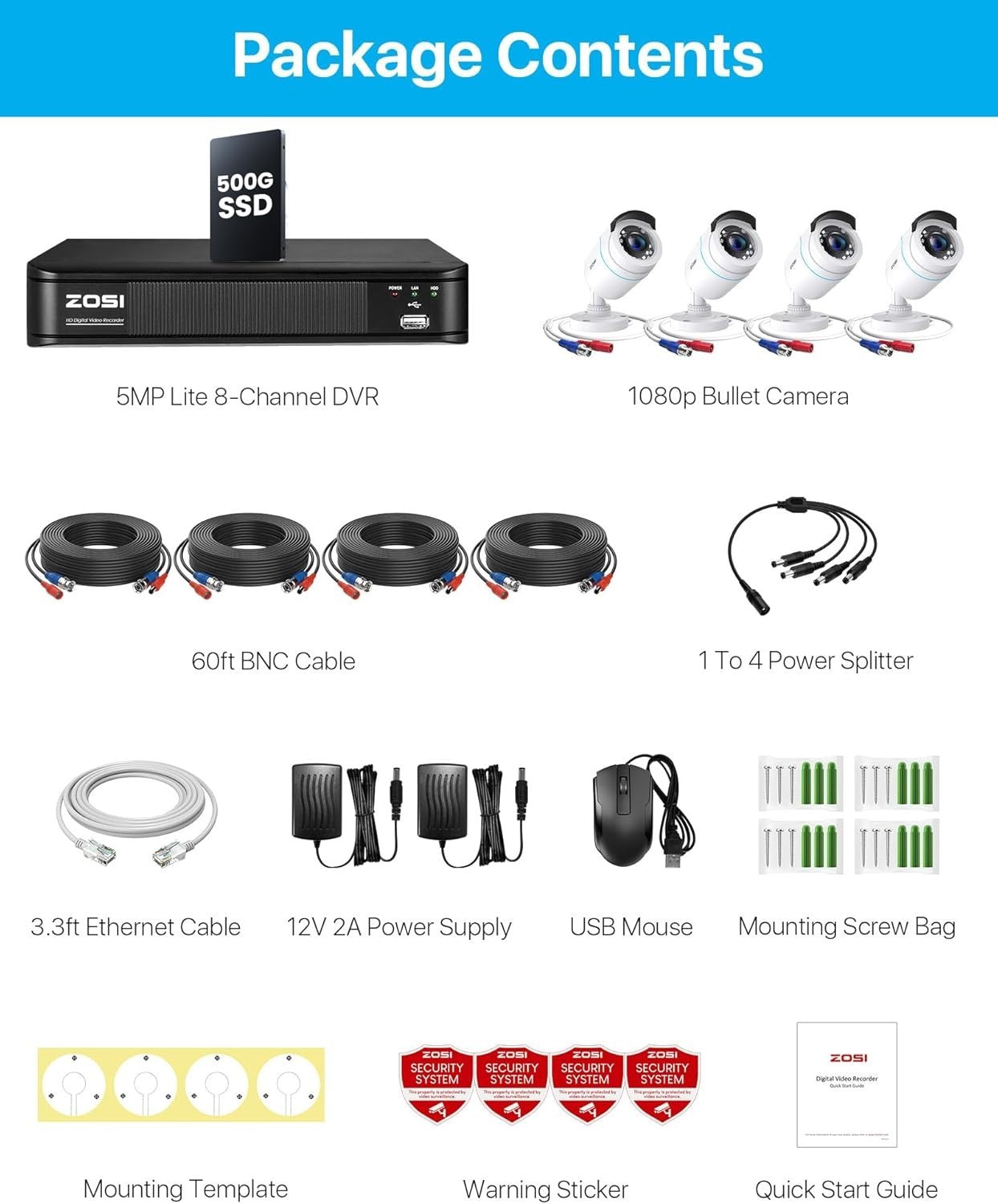 1080P CCTV Security Camera System 8CH DVR 500GB 4 Cameras Night Vision