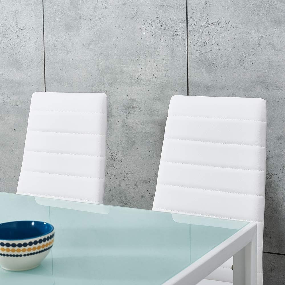 White Tempered Glass Dining Table & 4 PU Leather Chairs – Compact & Modern