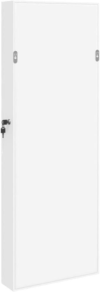 Slim Wall Mounted Jewelry Cabinet with Mirror Lockable Storage White