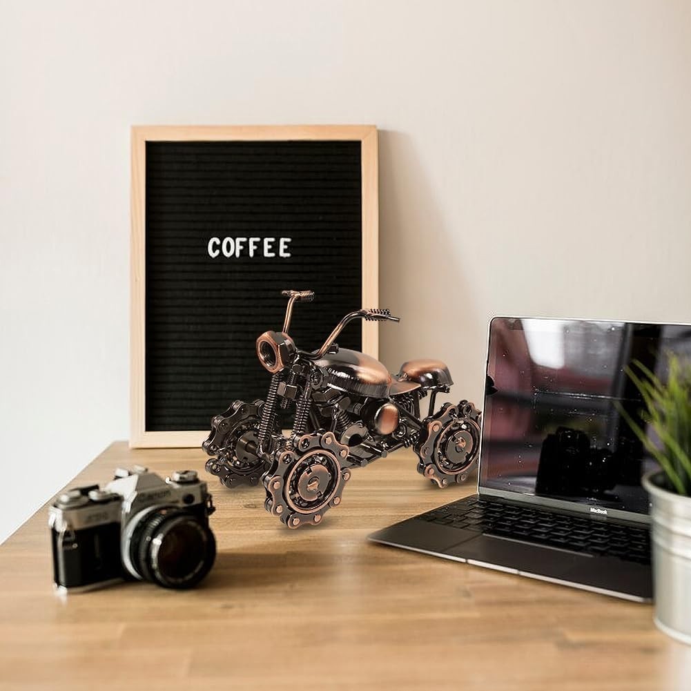 Copper Motorcycle Model Figurine - Retro Metal Desk Ornament, Unique Gift