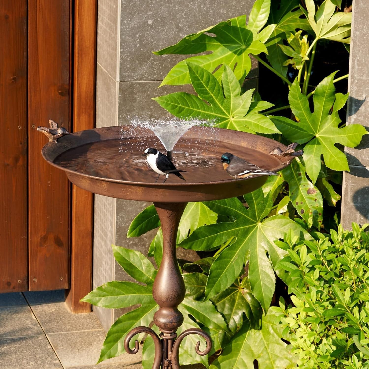 Large Metal Bird Bath 28” Stand | Weatherproof Garden Bird Feeder Decor