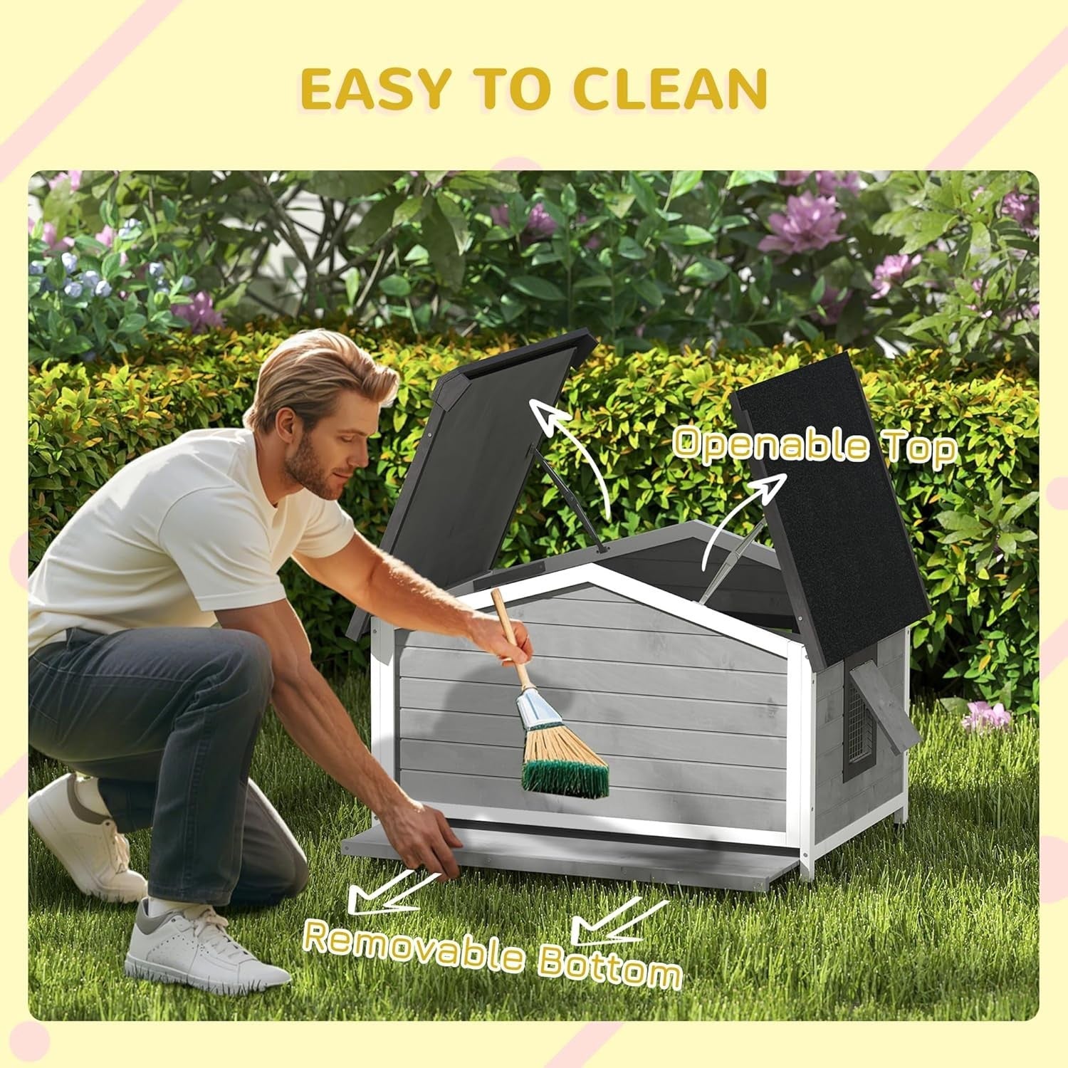 Outdoor Wooden Dog Kennel with Raised Base & Ventilated Roof 97x72x65cm Black