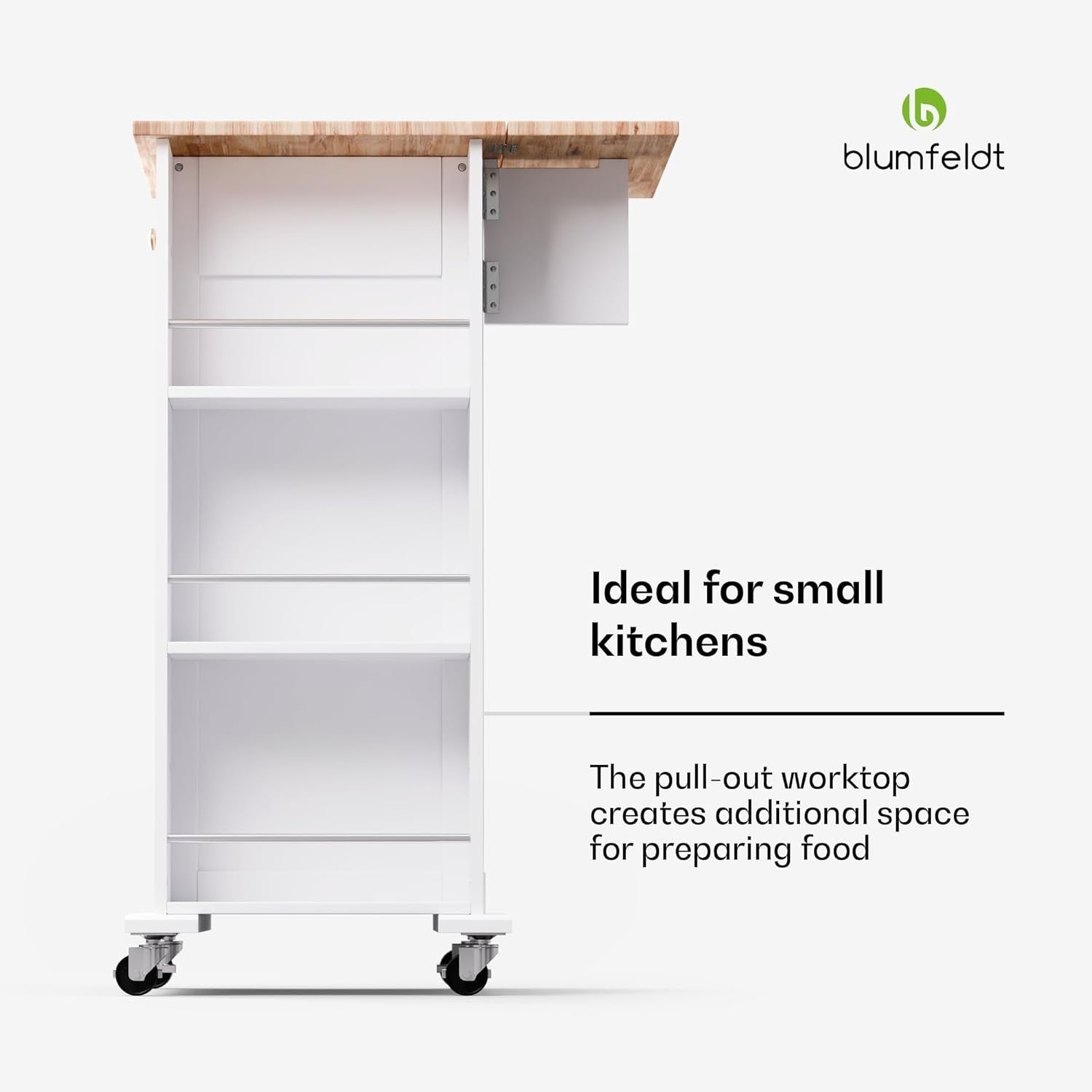 Extendable Kitchen Trolley Cart with Drawer & Wheels, Compact 50x37x86.5cm