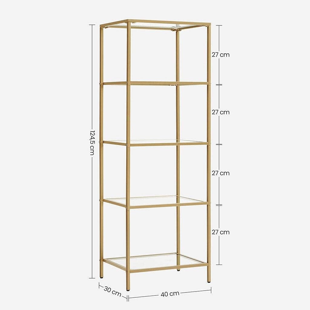 Tall 5-Tier Gold Glass Shelf Unit | Modern Display Rack Storage for Home Office
