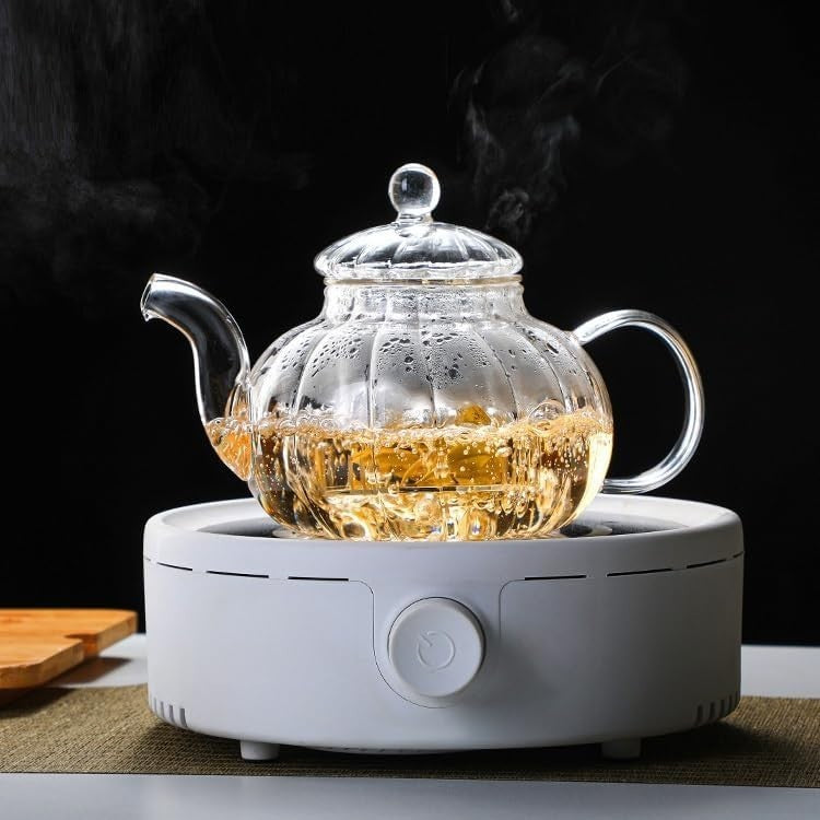 Pumpkin Glass Teapot 600ml with Infuser Stovetop Safe Loose Leaf Tea