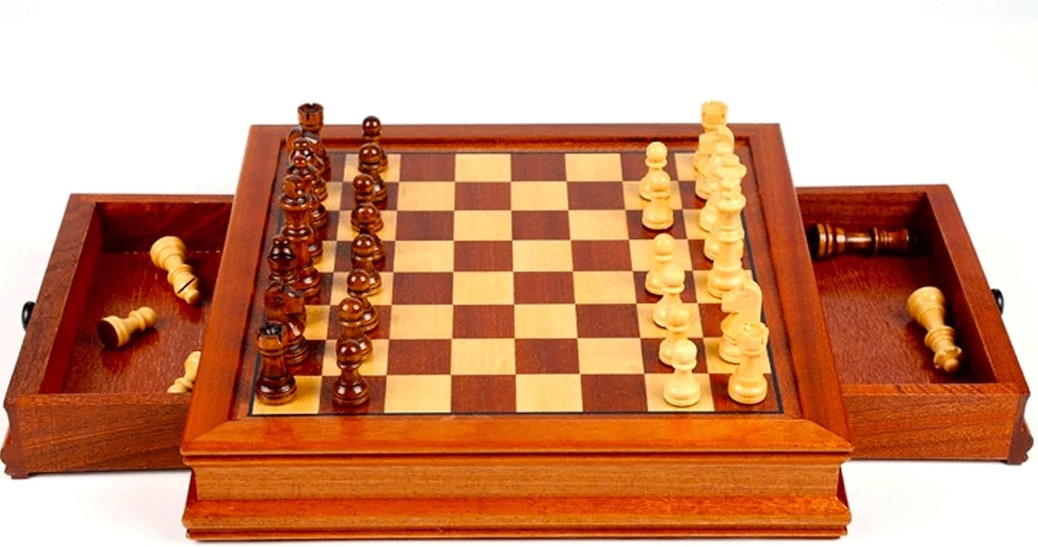 Premium Solid Wood Magnetic Chess Set with Storage Drawers & Deluxe Board