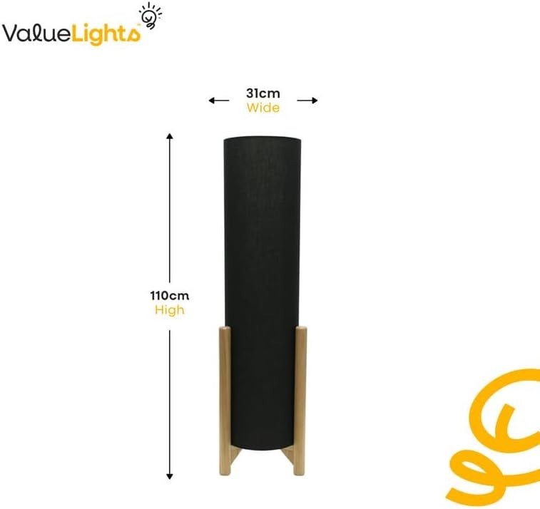 Oak Effect Floor Lamp with Navy Fabric Shade & Energy-Saving LED
