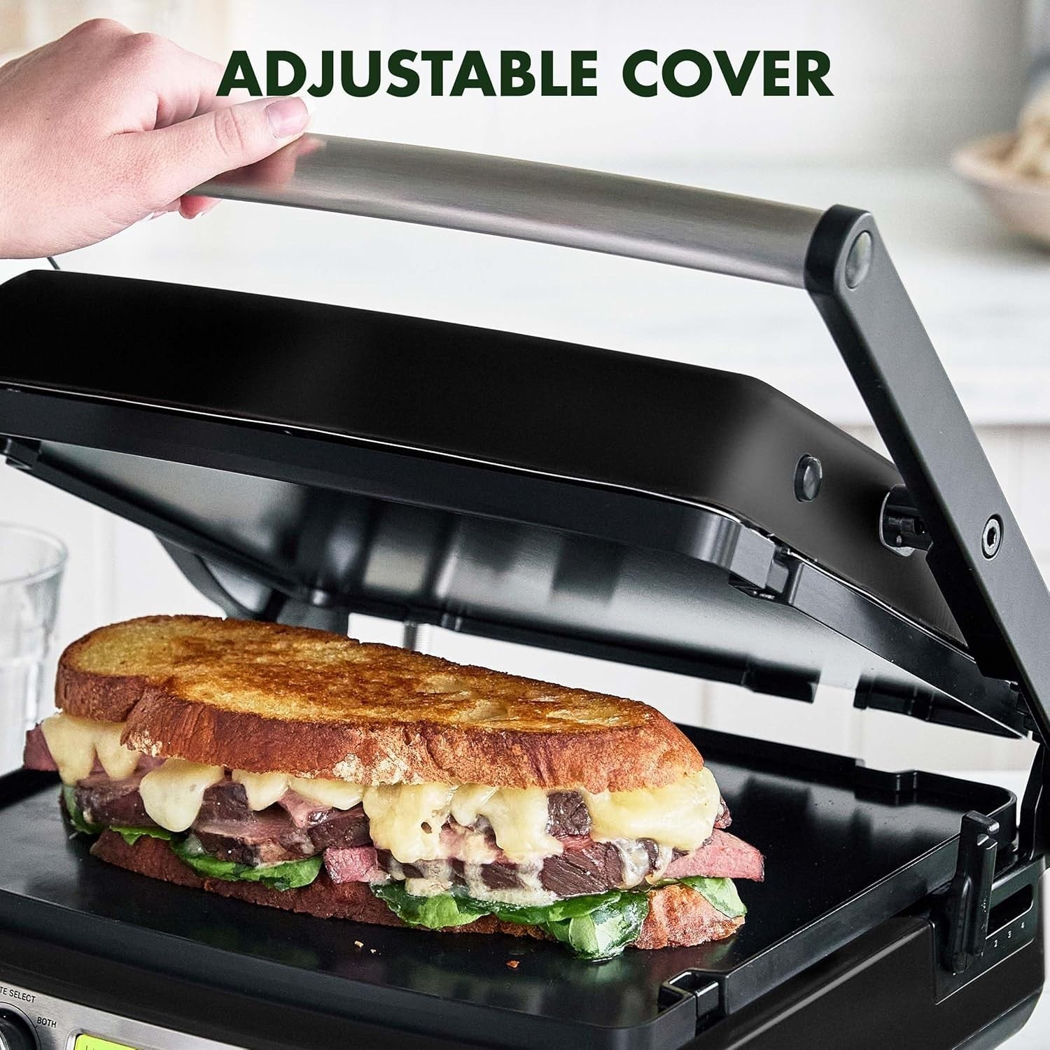 6-in-1 Contact Grill & Griddle Ceramic Non-Stick Adjustable Temp Black