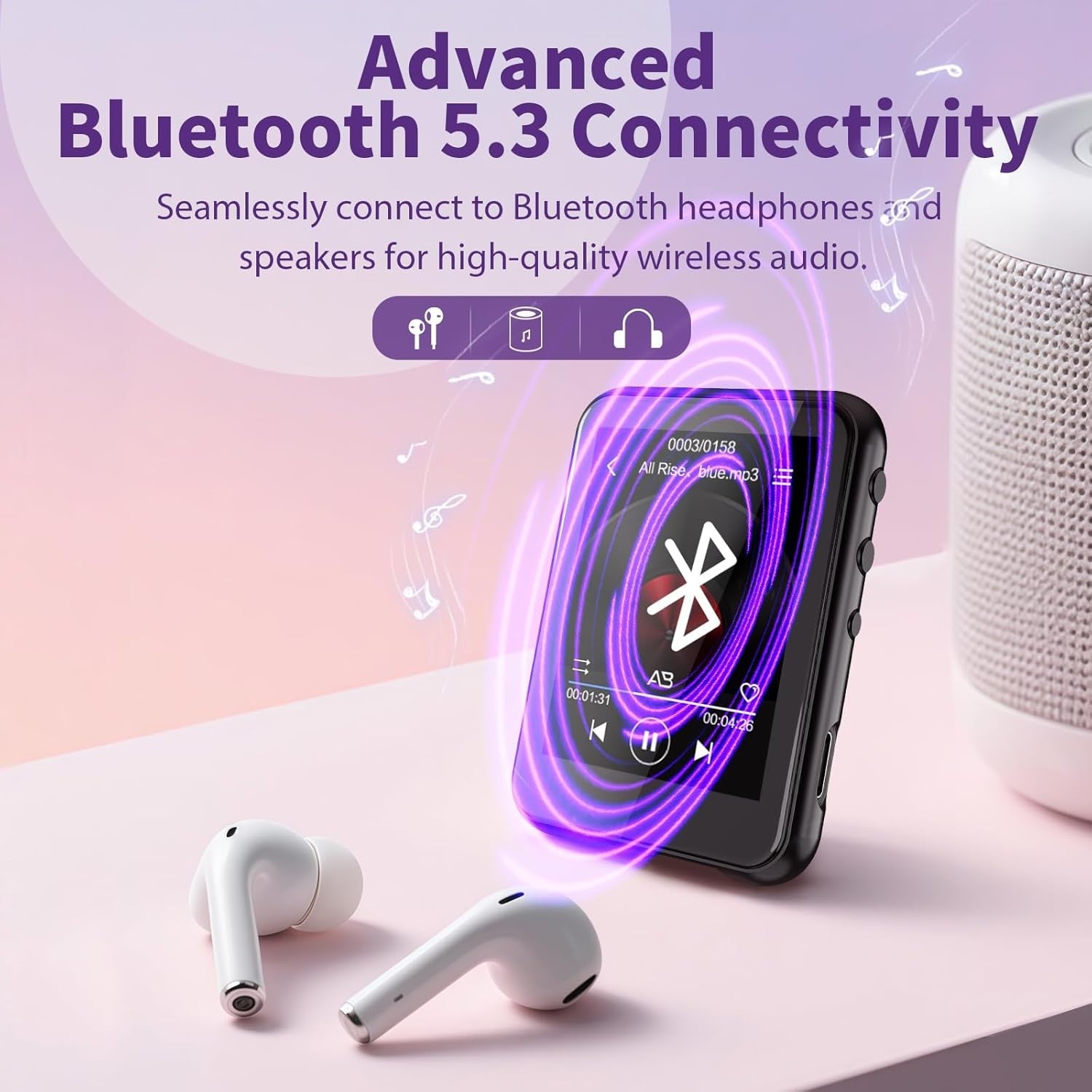 64GB MP3 Player Blue Bluetooth 5.3 2.4" Touch FM HiFi