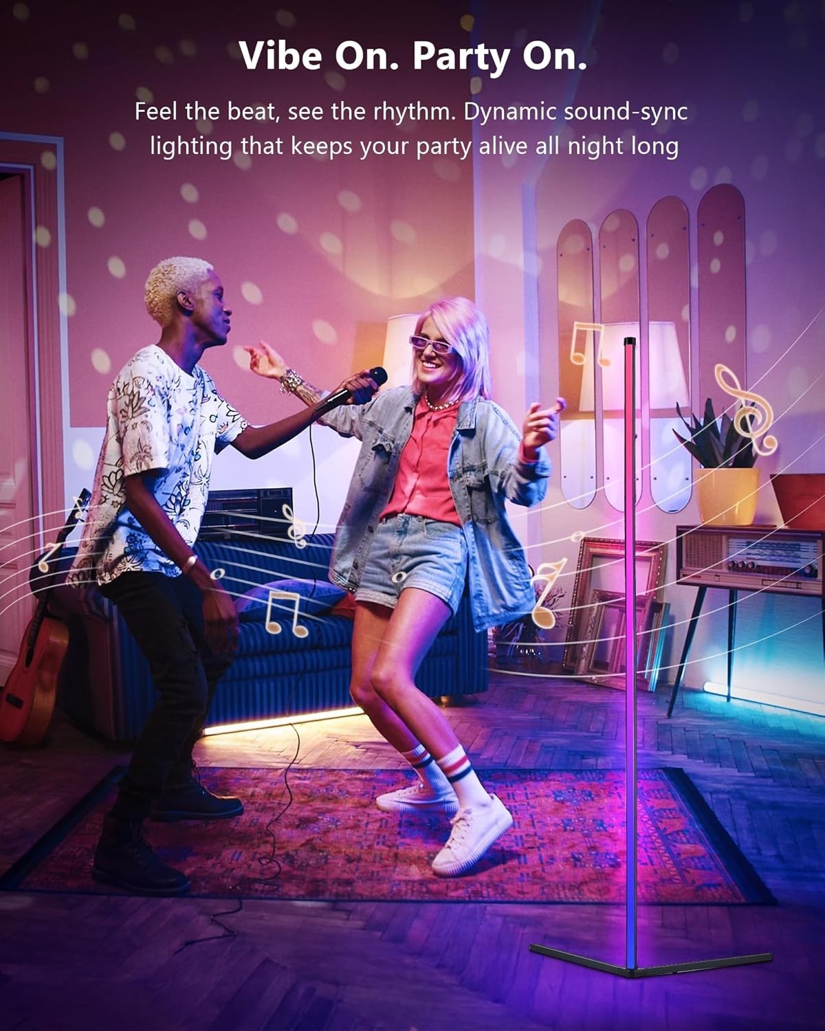 Smart RGBIC LED Floor Lamp 2-Pack, App & Alexa Control, 150cm Dimmable