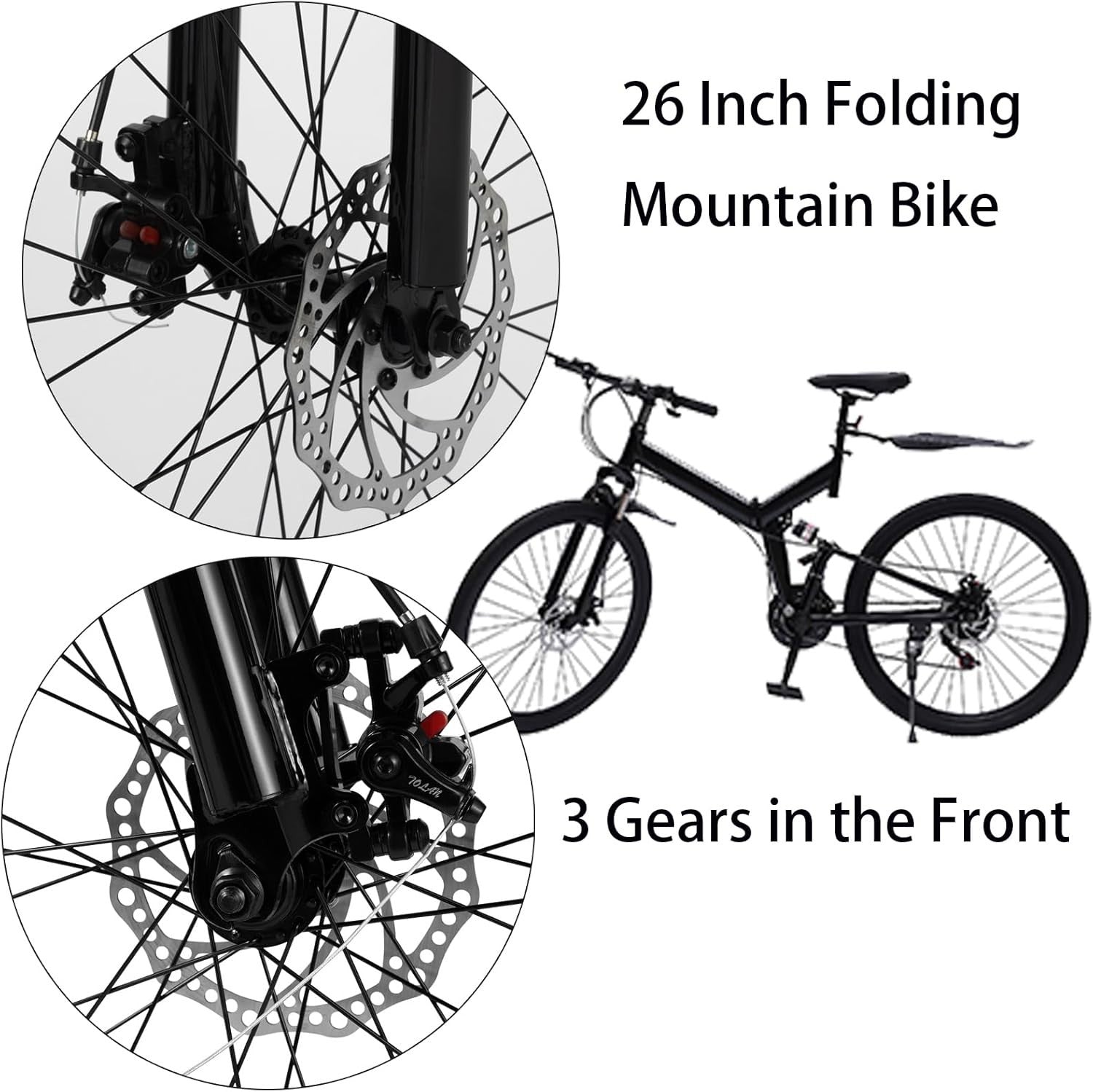 26" Folding Mountain Bike 21 Speed Disc Brakes Carbon Steel Frame Mudguard