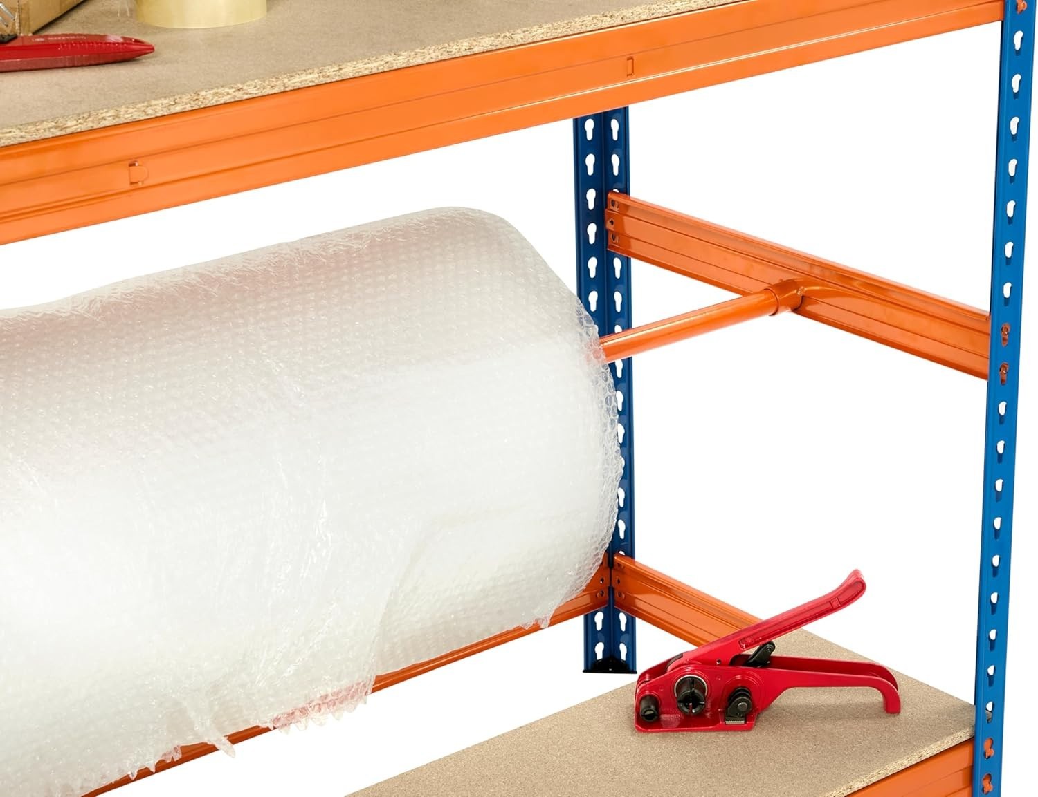 Heavy Duty Packing Workbench with Shelves Reel Bars Steel 1795mm Wide Station