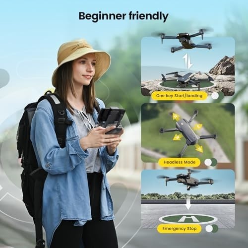 1080P FPV Foldable Drone w/ Optical Flow, Tap Fly, 2 Batteries, Gift for Kids