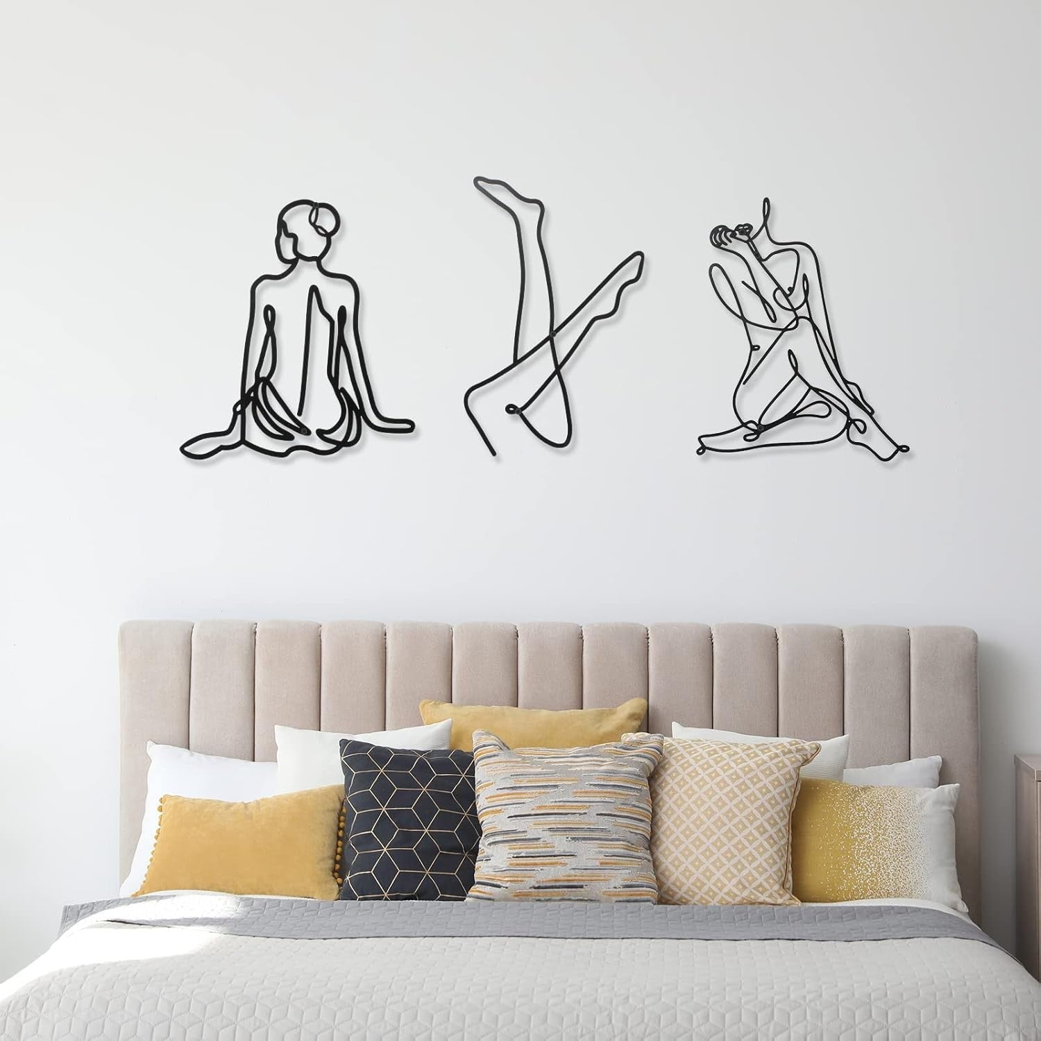 3-Piece Black Metal Wall Art Minimalist Abstract Woman Decor