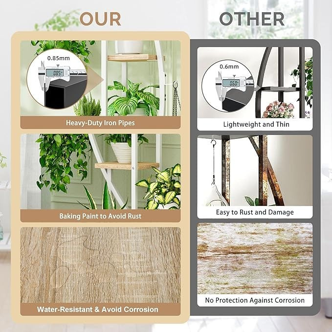 6 Tier Half Moon Metal Plant Stand with Grow Lights Indoor Outdoor Shelf White