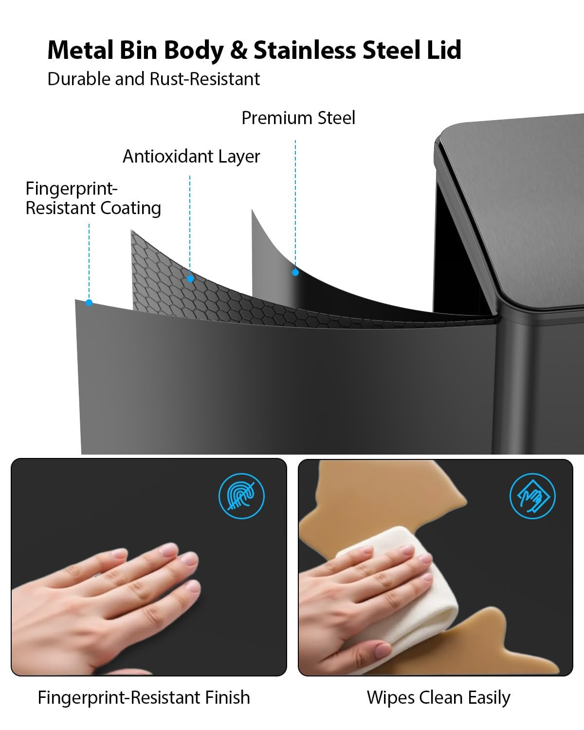 60L Double Kitchen Bin 2x30L Black Soft Close Recycling