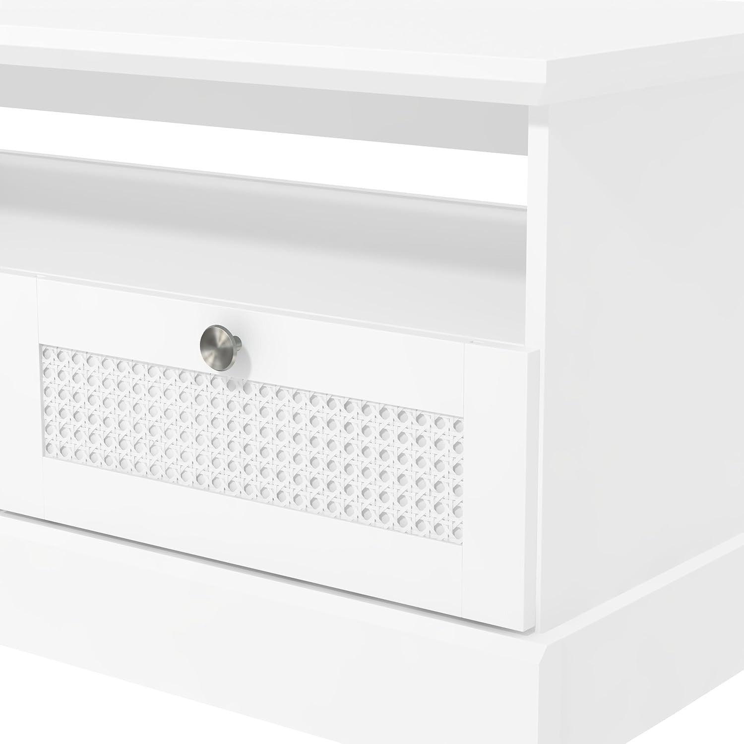 White Rattan Coffee Table with Drawers & Shelf 94x50x44cm Storage Unit