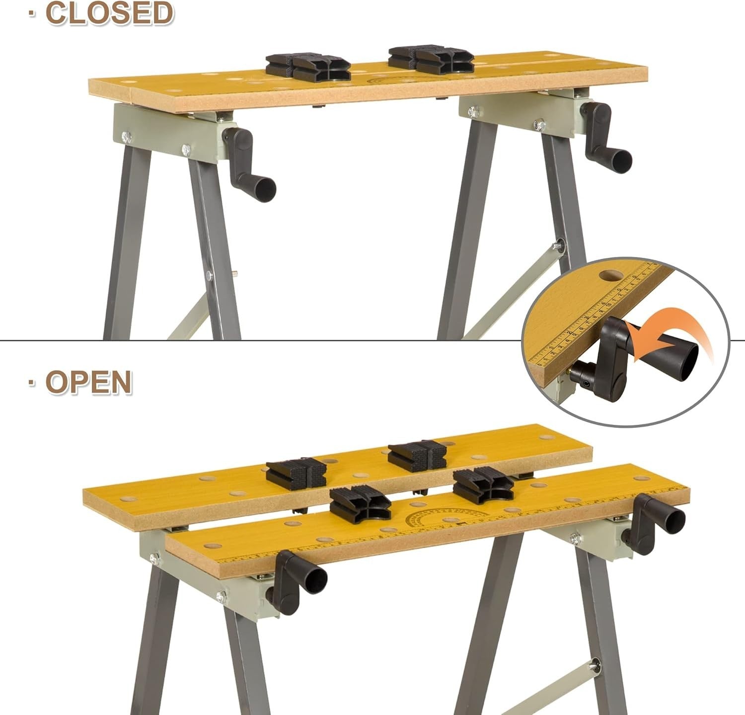 4-in-1 Folding Work Bench Sawhorse Clamp Table Grey w/ Pegs Ruler 100kg