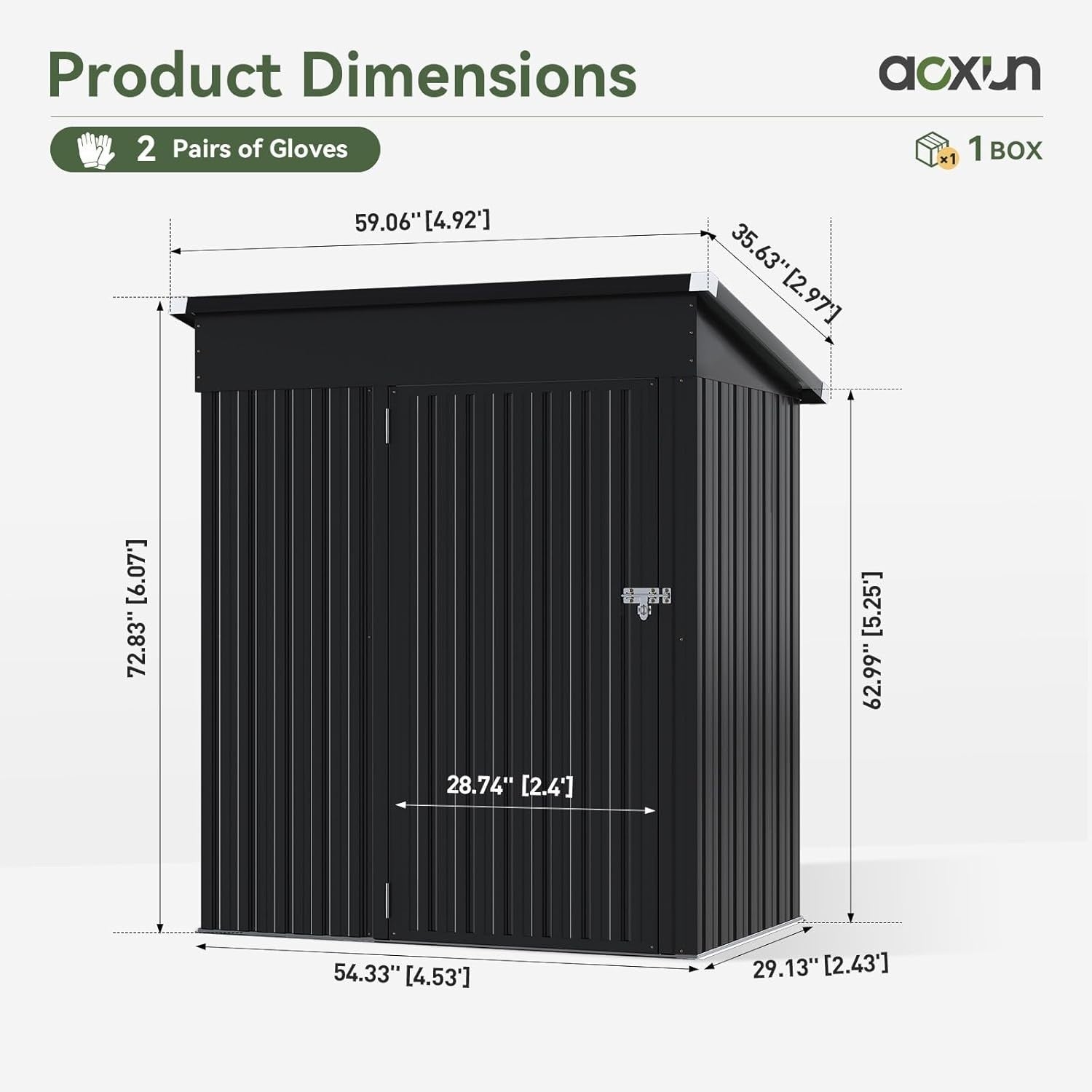 Metal Garden Shed 5x3ft Outdoor Storage Waterproof Tool Box Black