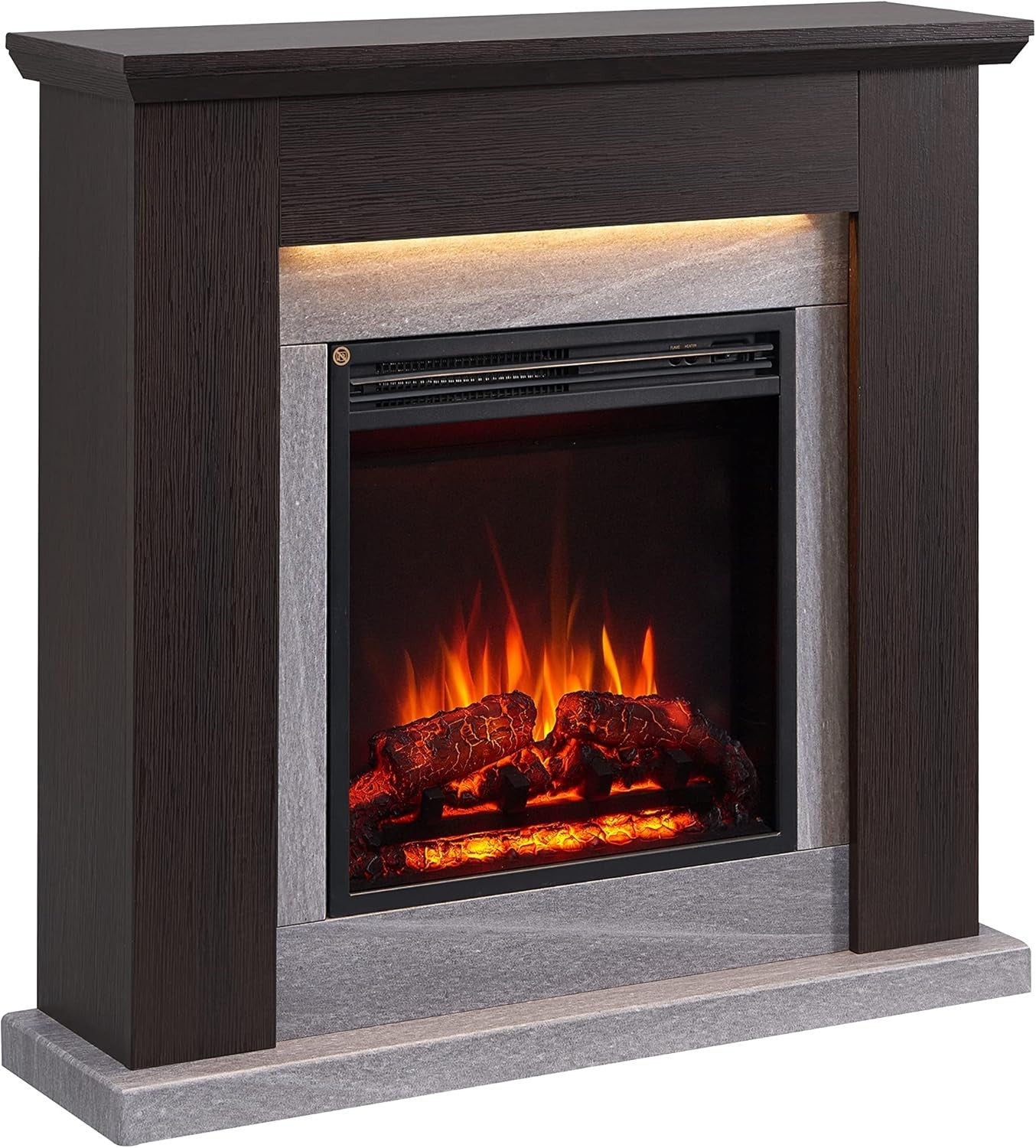 35" Electric Fireplace Heater with LED Flame, Remote Control & Oak Finish