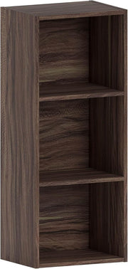 3 Tier Walnut Wooden Cube Bookcase Small Storage Shelf for Living Room Office