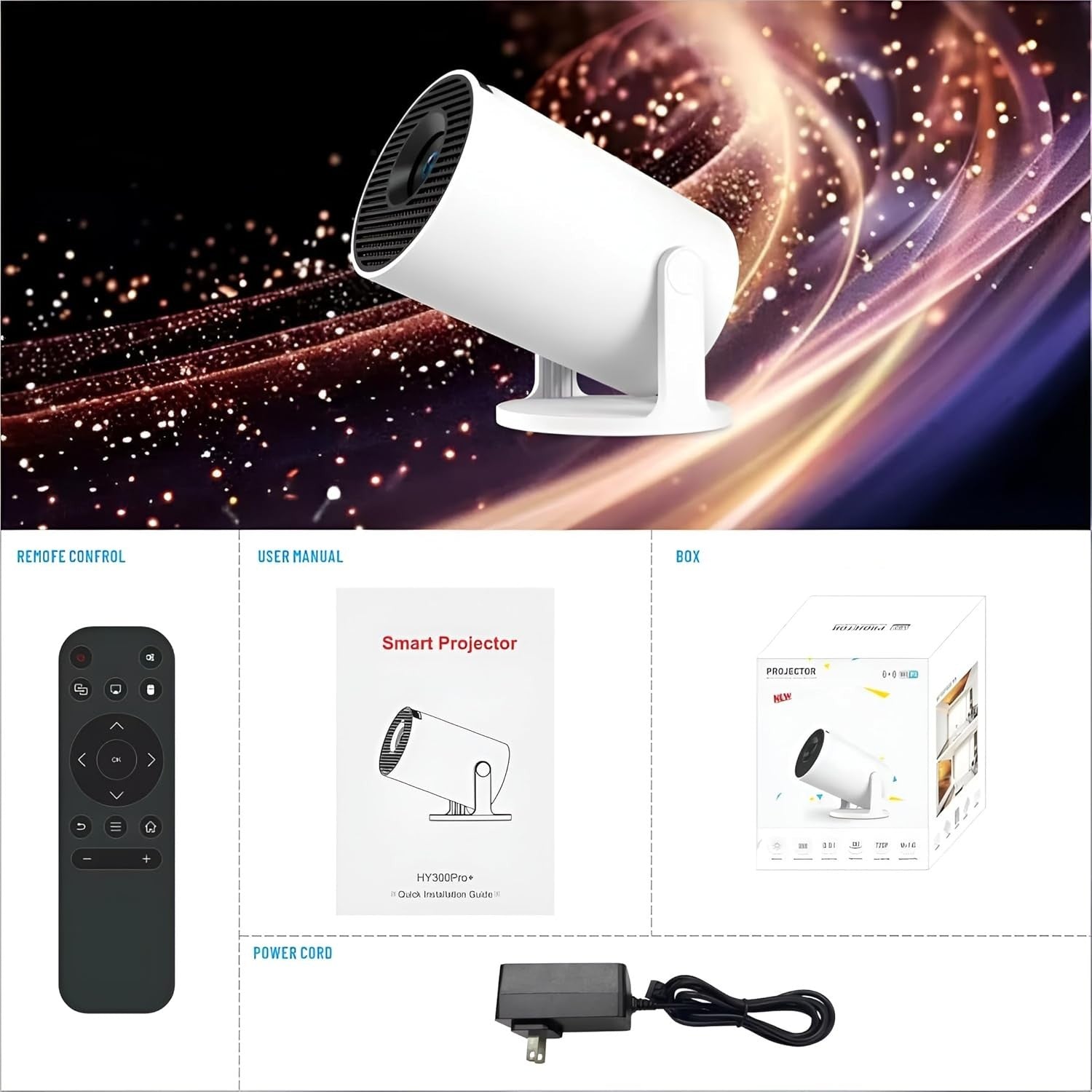 4K Smart Mini Projector 1080P Android WiFi 6 Bluetooth 180° Portable