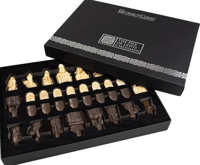 Luxury Isle of Lewis Chess Set 19" Mahogany Board & 8.5cm Stone Resin Pieces