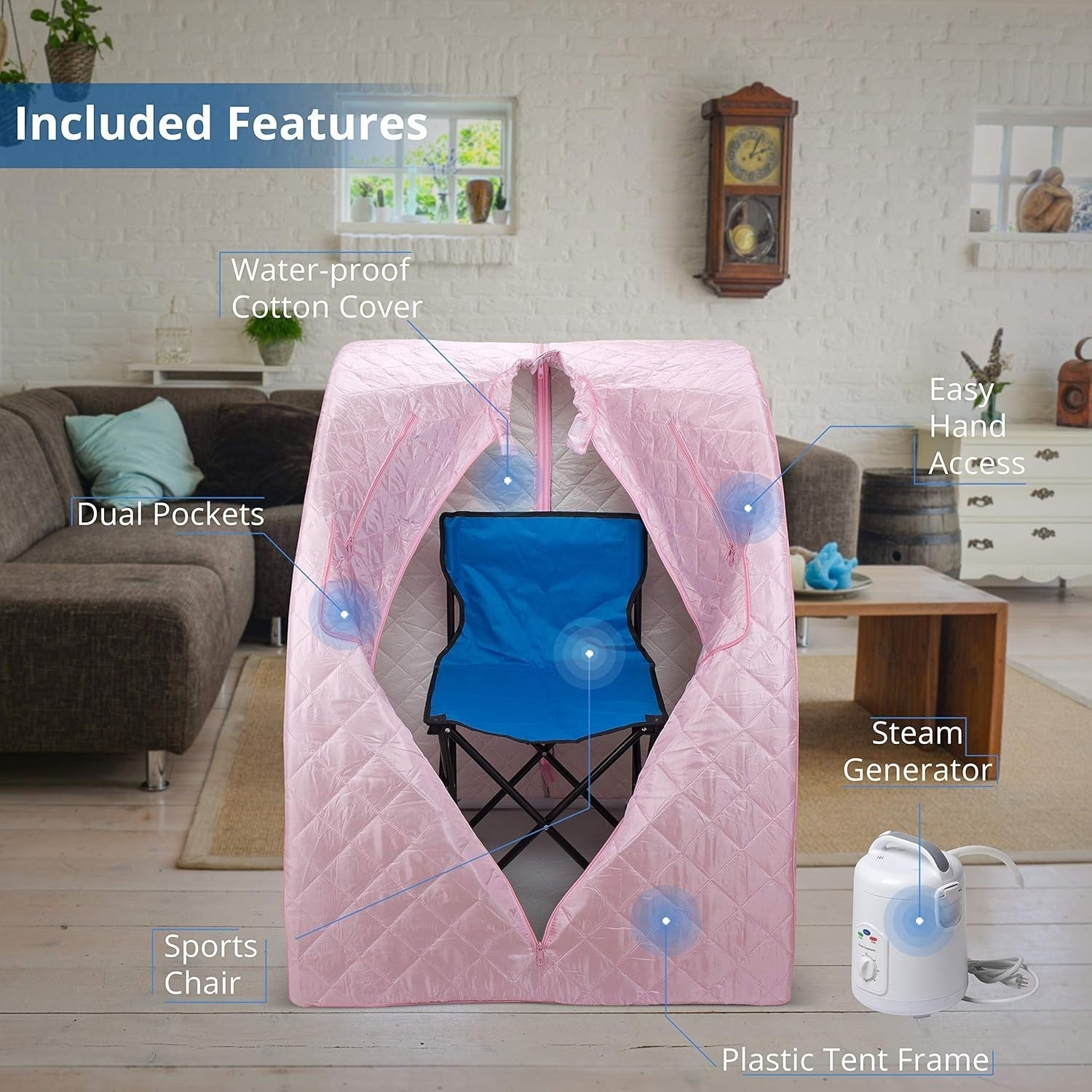 Oversized Portable Steam Sauna Home Spa 800W Timer Detox Weight Loss Chair Light