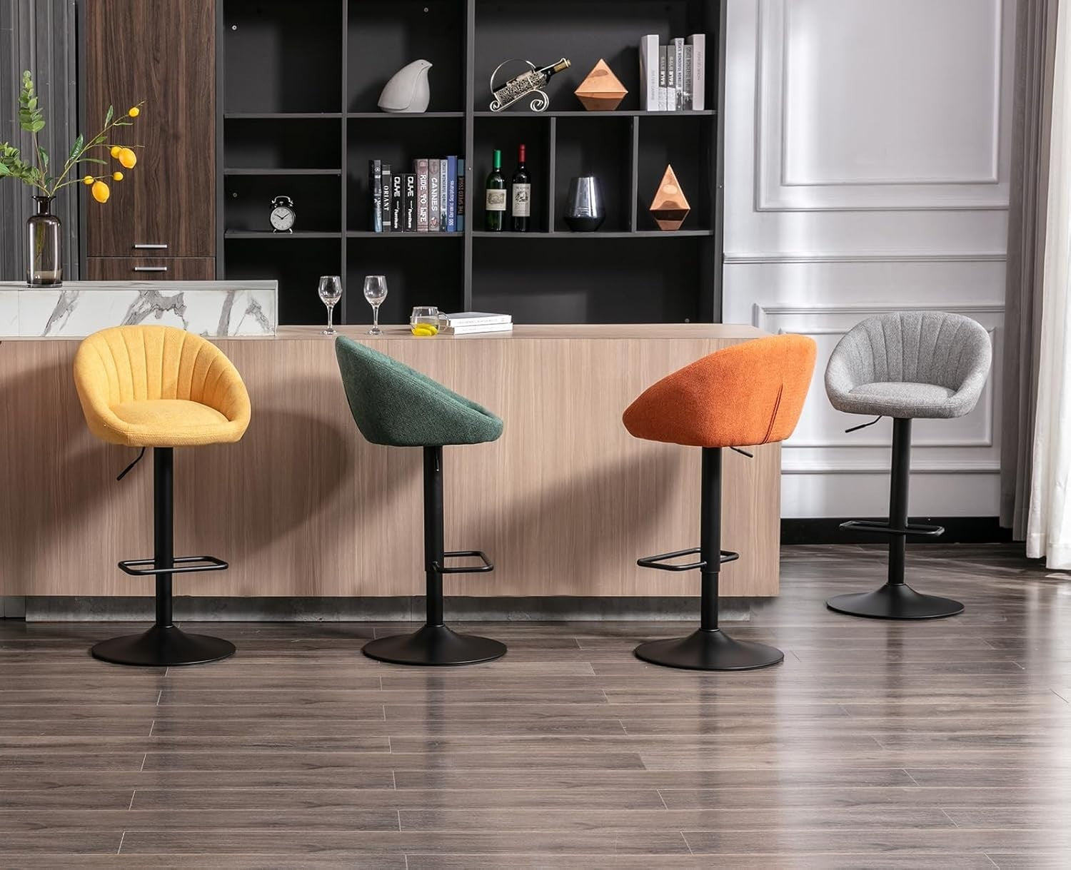 Set of 2 PU Brown Bar Stools Adjustable Swivel Counter Chairs