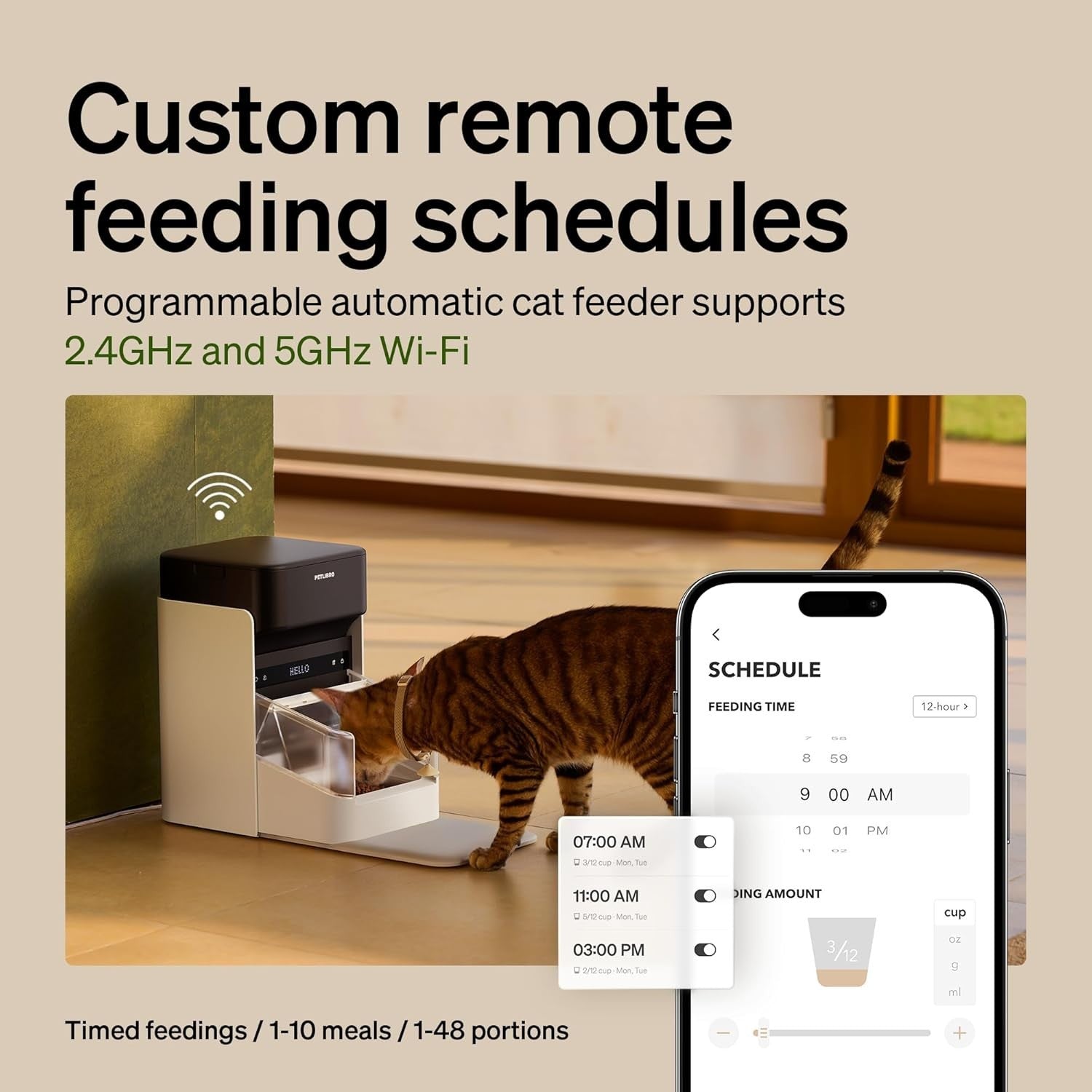 RFID Automatic Cat Feeder WiFi Smart Food Dispenser Diet Tracking 3L