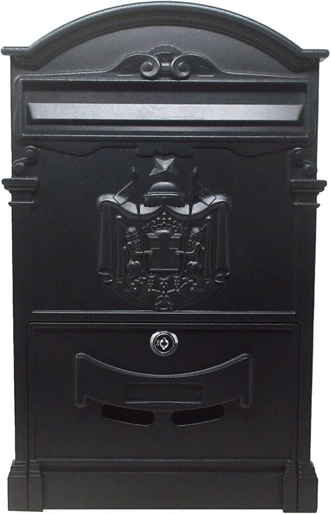Lockable Wall Mounted Post Box Black – Waterproof Retro Mailbox for Gates