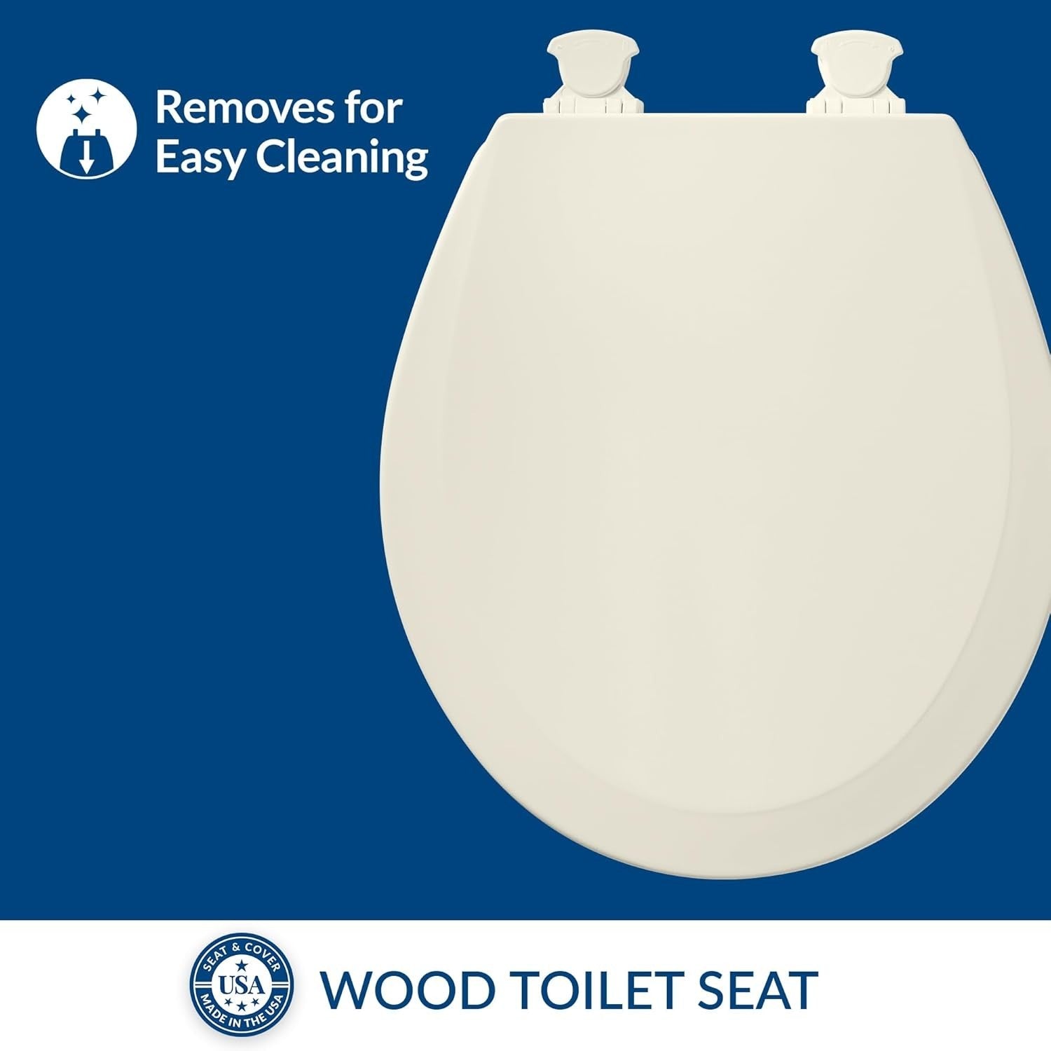 Biscuit Round Toilet Seat | Durable Wood, Easy Clean Twist Lock Hinges