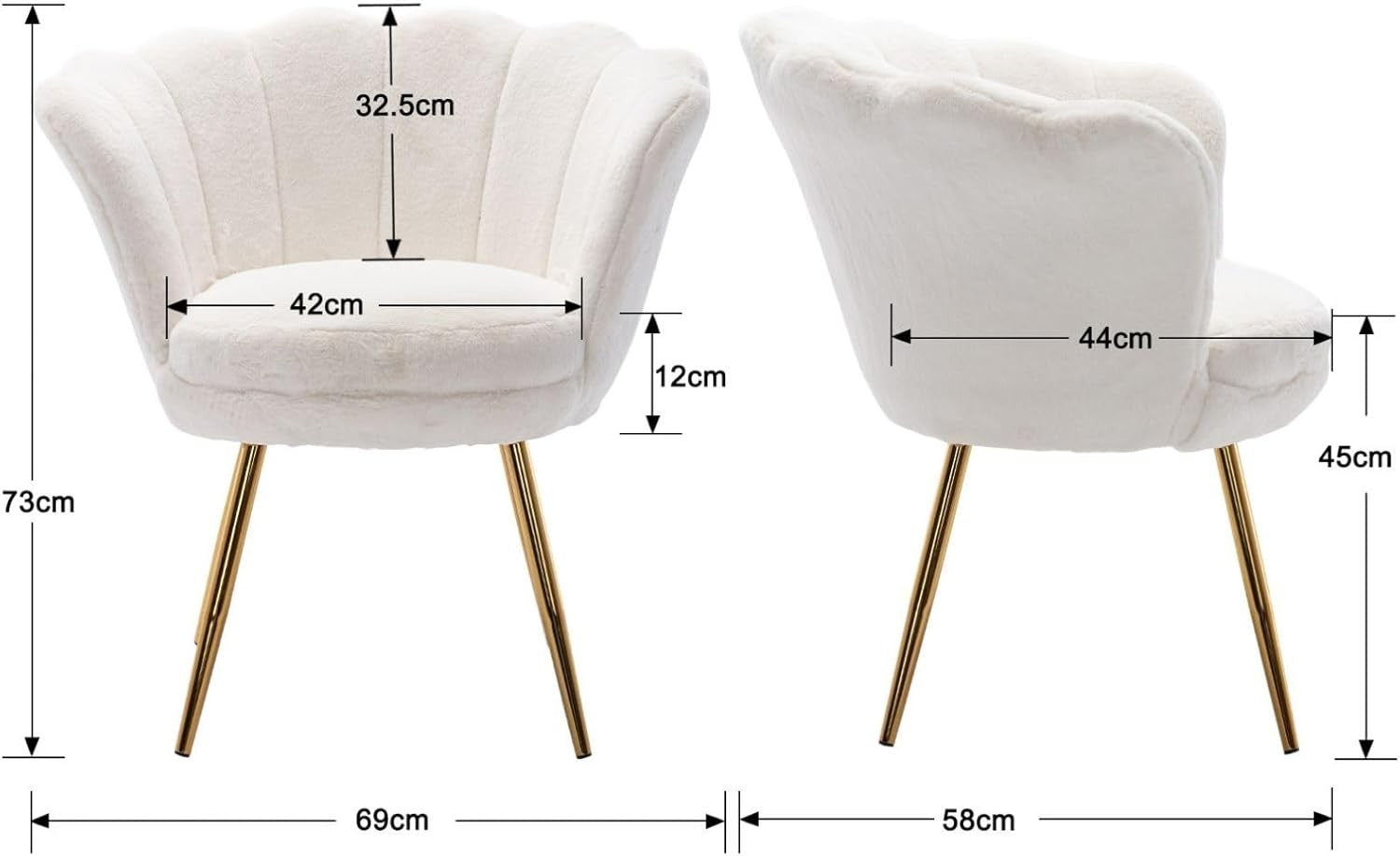 White Velvet Lounge Chair Gold Legs | Petal Back Armchair for Bedroom
