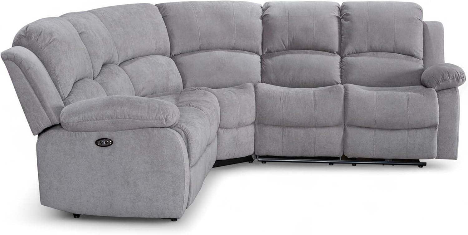 Electric Recliner 5-Seater L Shaped Corner Sofa with USB & Cupholders Light Grey