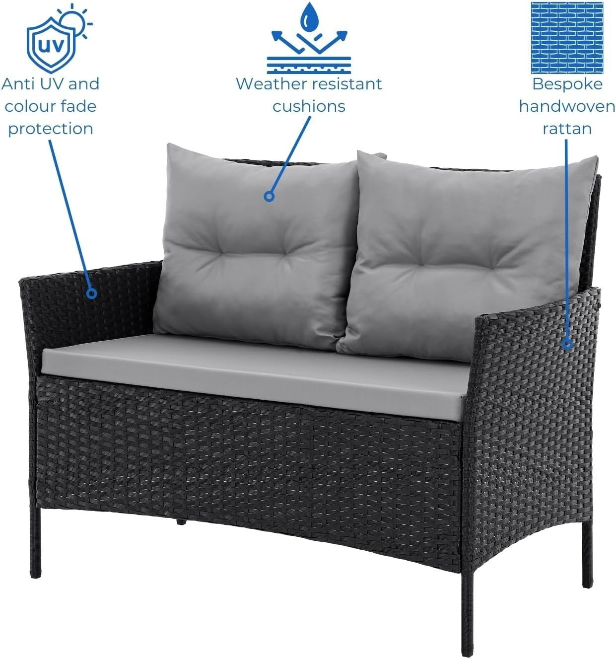 Outdoor Rattan Garden Furniture Set 4-Piece Sofa & Chairs with Cushions & Table