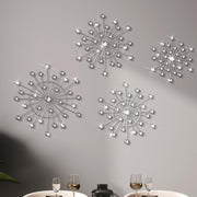 Silver Metal Wall Art Starburst Set Modern 4 Piece Living Room Decor