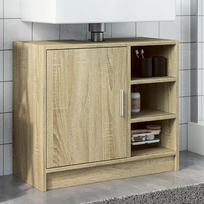 Sonoma Oak Bathroom Sink Cabinet 63cm Modern Under Sink Storage Cupboard Unit