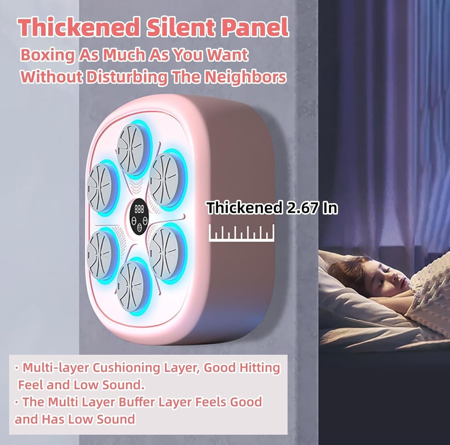 Music Boxing Machine Bluetooth LED Wall Mount Punch Trainer Kids Home
