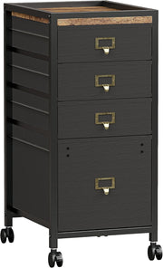 Retro Rolling File Cabinet 4 Drawer Under Desk A4 Letter Storage Black