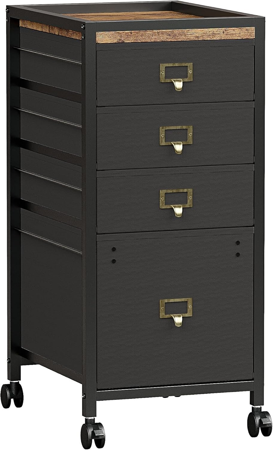 Retro Rolling File Cabinet 4 Drawer Under Desk A4 Letter Storage Black
