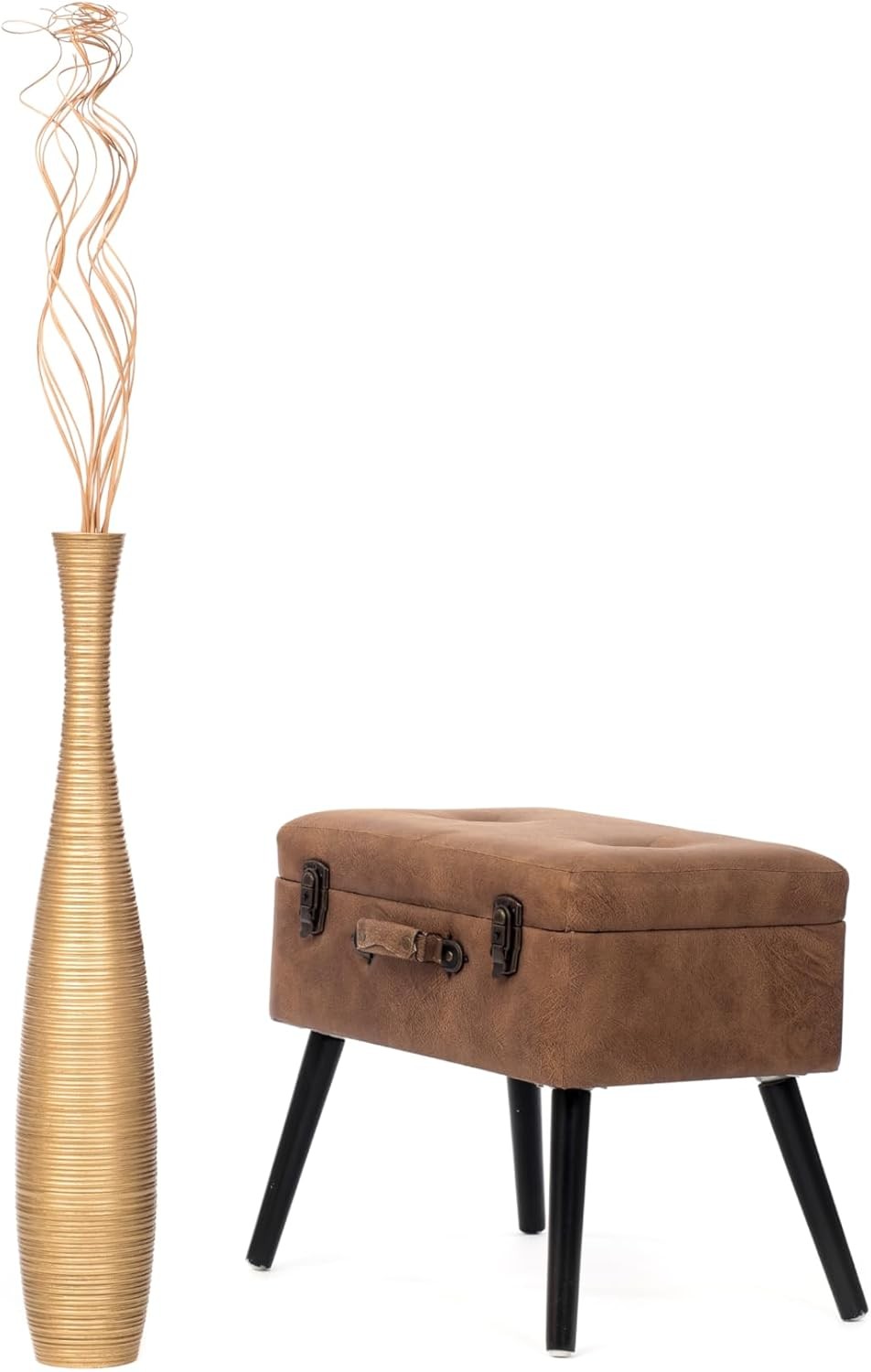 Gold Floor Vase 65cm Tall Wooden Decor for Pampas Grass