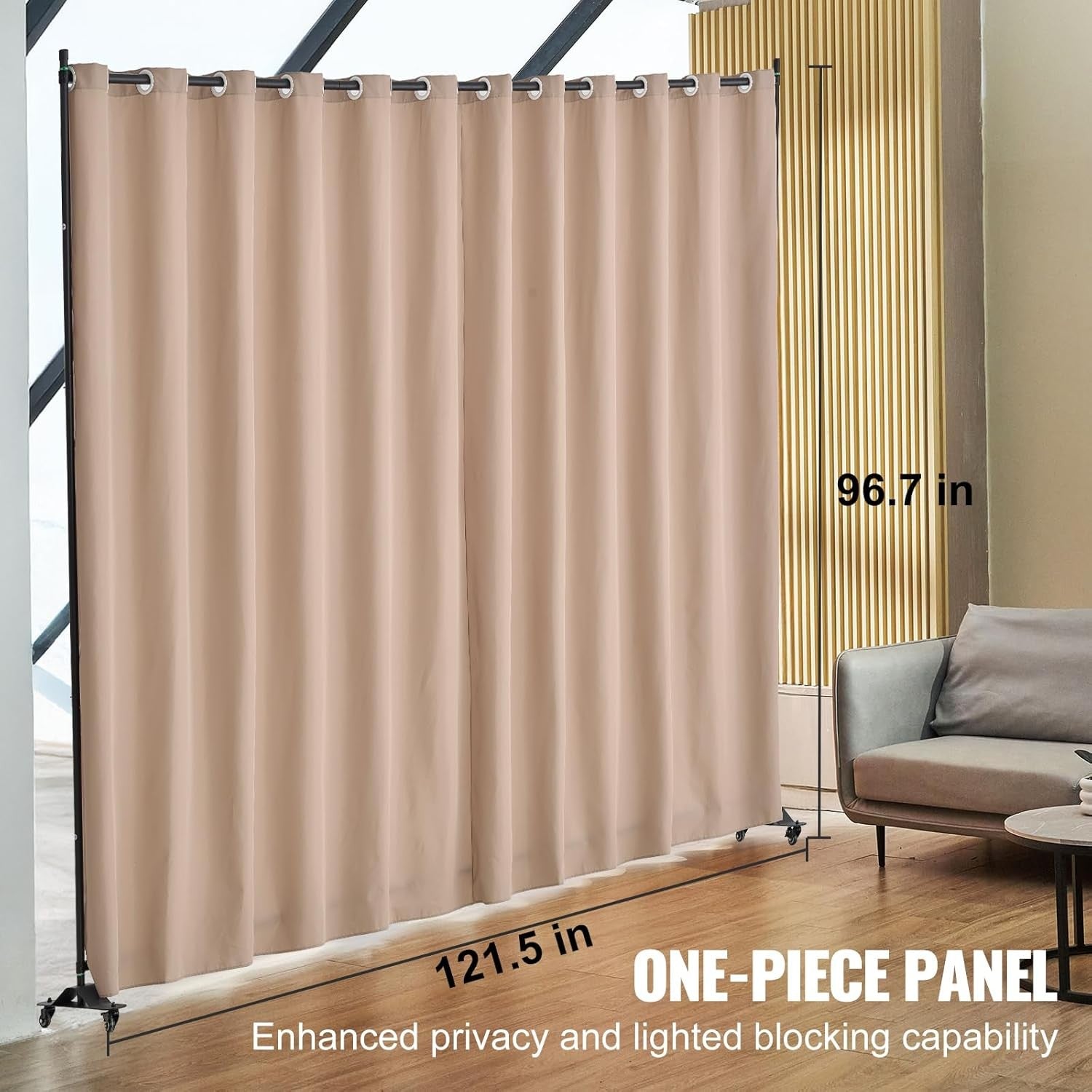 Portable Curtain Room Divider on Wheels Brown Privacy Screen 309x246cm