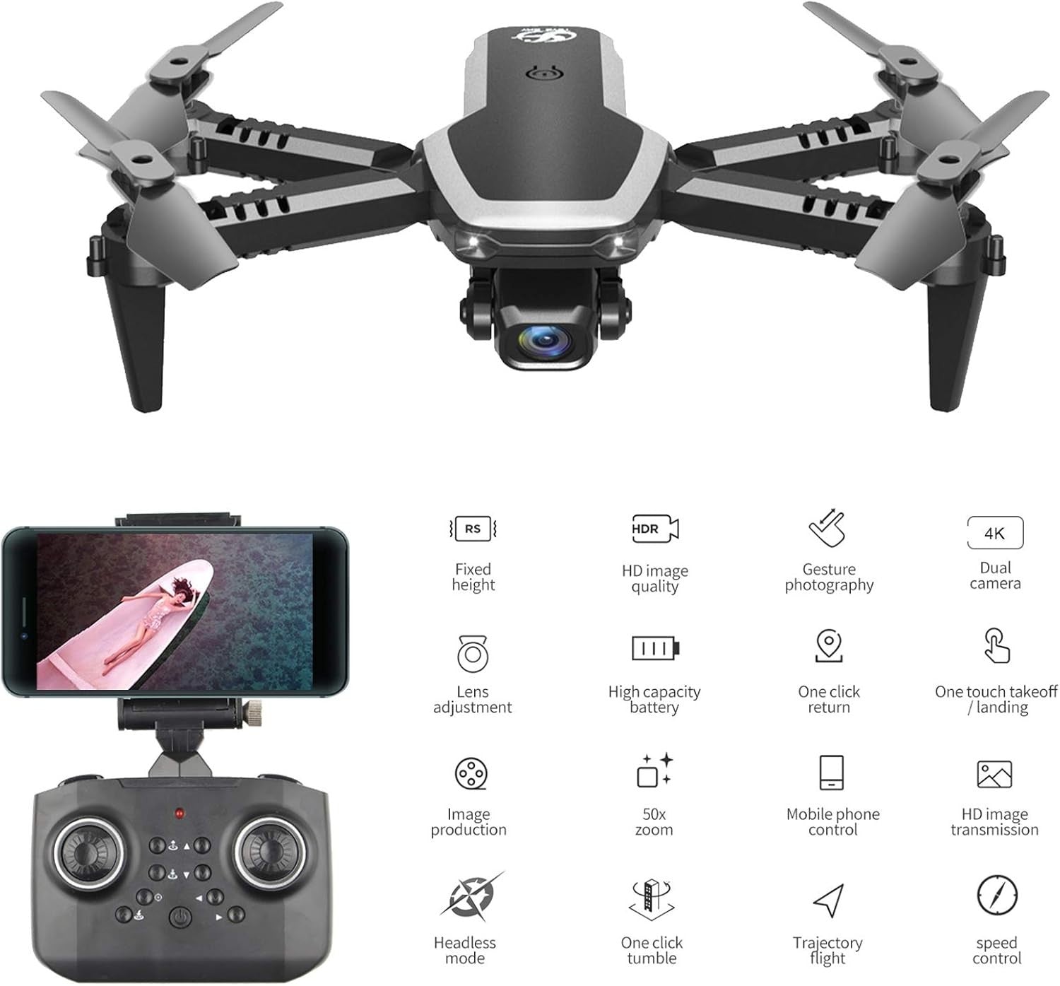 Foldable 4K RC Drone Quadcopter Kids Mini Camera Trajectory Flight